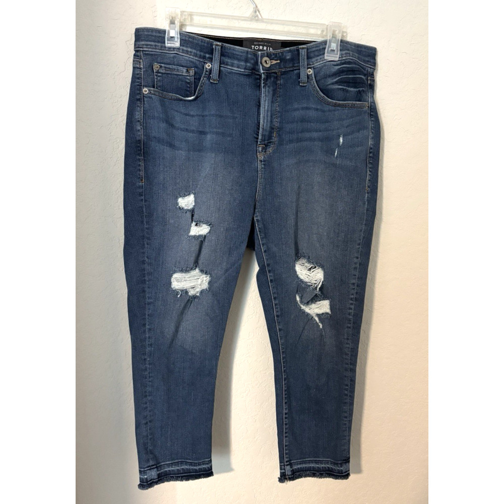 Torrid Premium Sky High Skinny Crop Distressed Medium Wash Jeans Sz 16